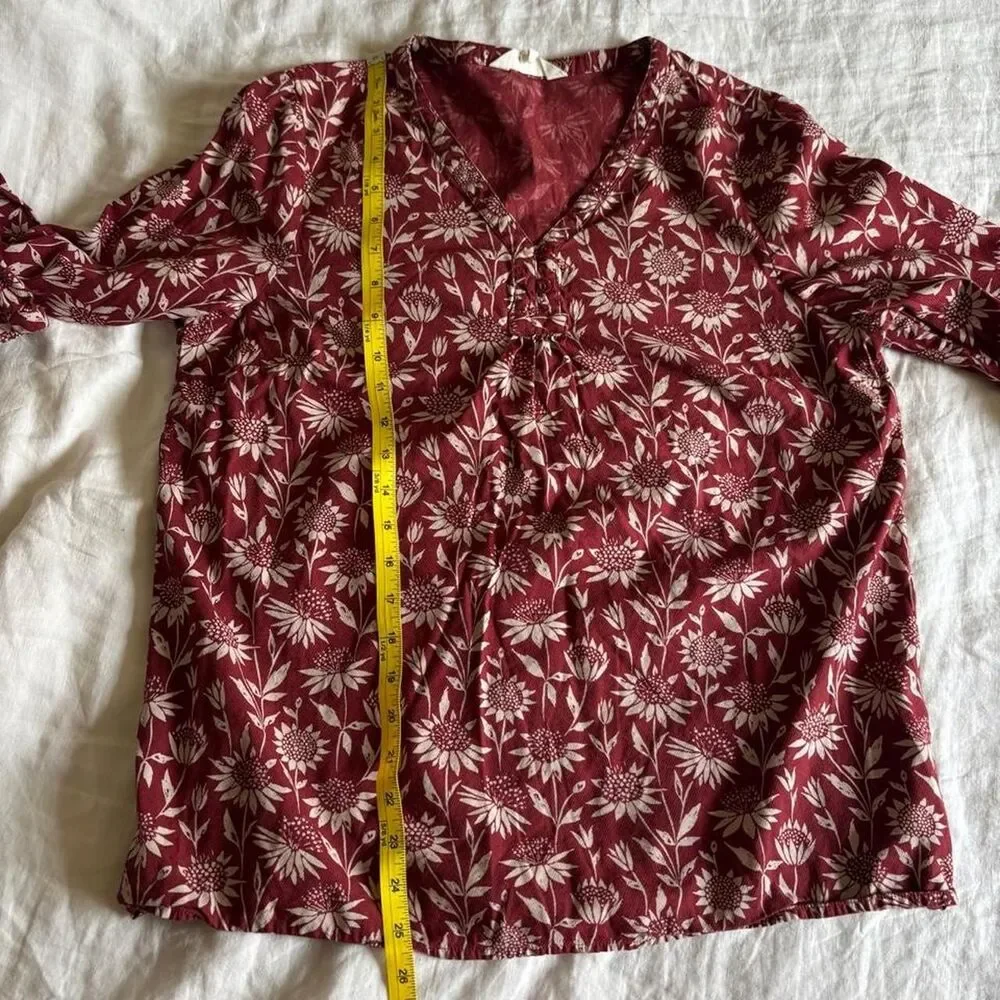 Seasalt Cornwall Burgundy Long Sleeve Blouse Sunflower Print Size 10 - Picture 8 of 8